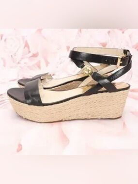 Michael Kors Black Leather Jalita wedge sandals-9